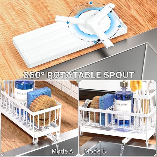 Image of Cisily Sponge Holder for Kitchen Sink, Sink Caddy Organizer with High Brush Holder, Kitchen Countertop Organizers and Storage Essentials, Rustproof 304 Stainless Steel (Cool White, Large)