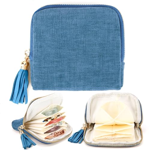 YOPCDJ Small Travel Jewelry Case Portable Soft Jewelry Bags Organizer Pouch with 6 Compartments Pocket Anti-Scratch Storage Holder for Bangle Bracelets Earrings Necklace Women Gifts Ocean Blue