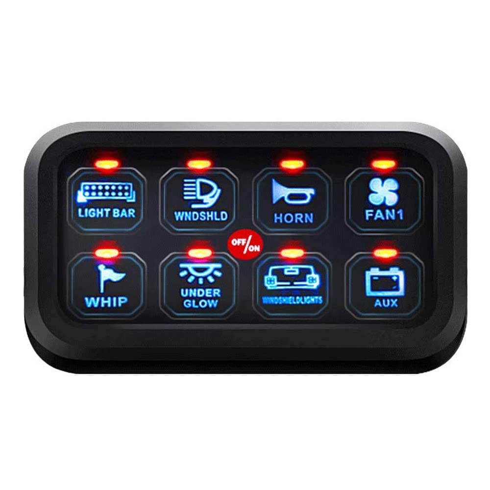 8 Gang Switch Panel, Electronic Relay System, Automatic Dimmable, Harness Label Stickers, Compatible with Jeep Wrangler Vehicle Marine ATV SUV (Color : Blue) (Blue)