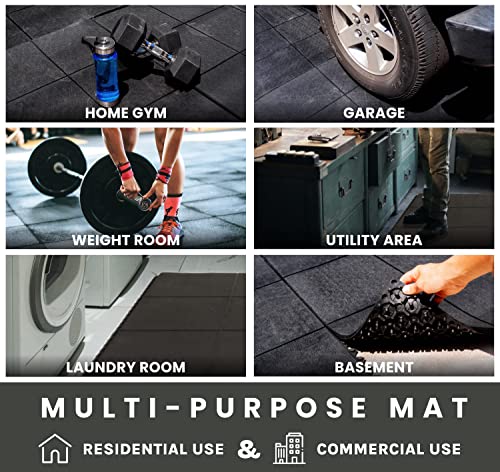 Image of Envelor Interlocking Rubber Tile - Gym Flooring, Commercial Floor Mat, Exercise Equipment Mat, Home Gym, Garage Flooring, Durable Outside Doormat - 90 X 90 Cms, Black