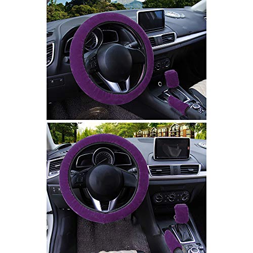 Ajcoflt Conjunto de capa de volante fofo, 3 peças de capa de volante de inverno quente Capa de freio