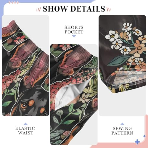 Doberman and Florals Boys Long Pants Soft Trousers Elastic Waist Kids Lounge Bottoms with Pockets S-XL4