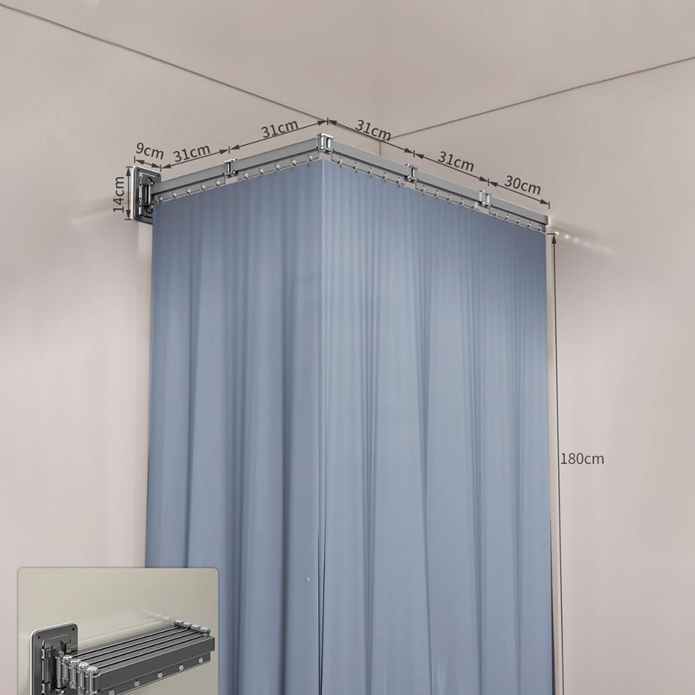NEWFUN Cortina de Ducha Plegable, Barra de Cortina de Ducha Ajustable, Antimoho, Impermeables/lavables, para Duchas Esquineras, no Requiere Taladrar (5 Pliegues, 31-152 CM)