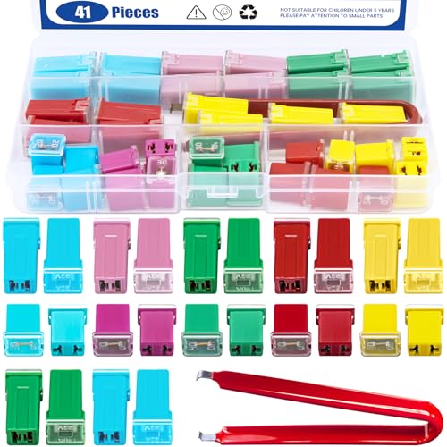 Waltool 41Pcs Low and Tall/STD Profile Automotive Fuse Assortment Fuse Kit with Fuse Puller for rucks, Cars and SUV, Boat (20A 30A 40A 50A 60A)
