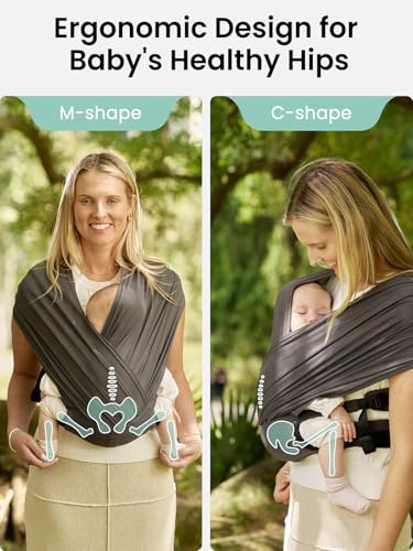 Image of GROWNSY Comfy-Air Breathable Baby Carrier Newborn, 2-in-1 Mesh Baby Wraps Carrier for 7-35lbs, T-Webbing Zone Support, Ergonomic and Lightweight, Dark Grey