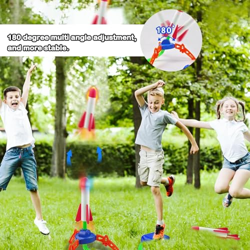 PVFZXS 7 Stück Raketen Spielzeug Für Kinder, 6 Foam Rockets and 1 Launcher Pad, Launch Up to 100+Ft, Geburtstagsgeschenk Spielzeug Für Kinder Jungen Mädchen Alter 3 4 5 6 + Jahre Alt