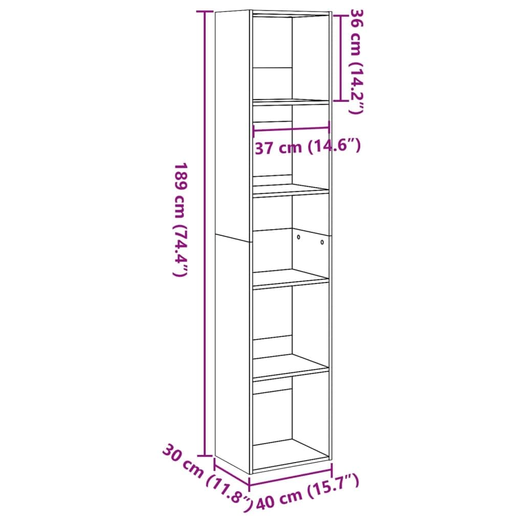 Bücherregal Artisan-Eiche 40x30x189 cm Holzwerkstoff Vitrine Regale Mehrzweckschrank Apothekerschrank Küche für Wohnbereich Arbeitszimmer Bibliothek Büro