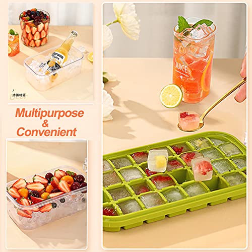 Ice Cube Trays With Lid, 32+10 Stackable Ice Trays For Freezer With Ice Bin, Scoops, Small Ice Cube Mold Perfect For Drink Reusable, Bpa Free-Green #TOP5