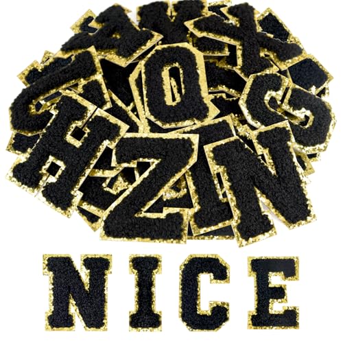 ASTARON 26 Pcs Self Adhesive Letter Patches Chenille Letters Stickers, A-Z Embroidered Applique Patches Alphabet Cloth Patch for Clothes, Bags, Hat, Phone Case, DIY Accessories (Black)