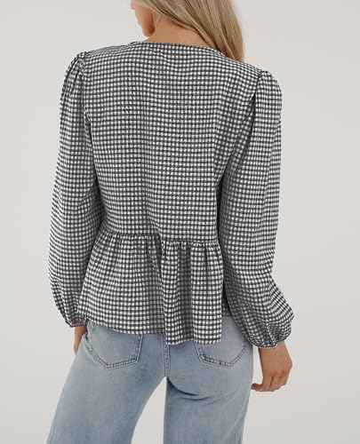 PRETTYGARDEN Women's Spring Fall Babydoll Peplum Blouse Shirt Puff Long Sleeve Bow Tie Front Trendy Cute Y2K Going Out Tops2