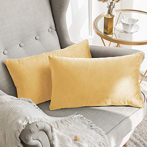 Khooti Rectangular Velvet Cushion Cover (Wheat, Pack of 2)