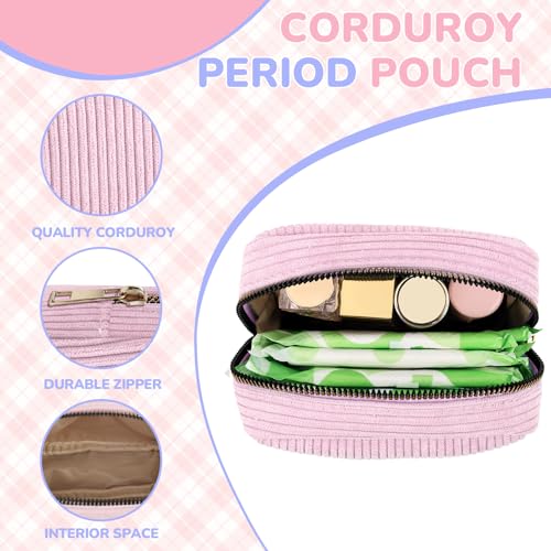 Image of Corduroy Period Pouch Small Discreet Period Bag Sanitary Napkin Storage Bag Cute Menstrual Pad Pouch Tampon Bag for Purse Portable Zipper Makeup Bags for Women Ladies Blue
