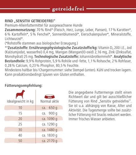 defu Hundefutter | 6 x 820 g | Bio Rind Sensitiv getreidefrei | Premium Bio Nassfutter Menü | Alleinfuttermittel für Hunde
