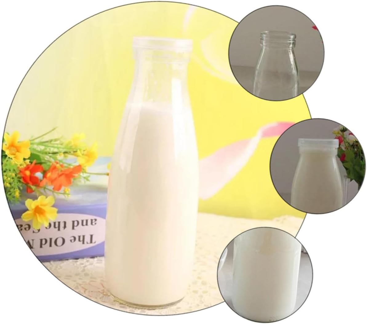 4pcs Transparent Glass Bottles with Lid for Juices and Milk Airtight Sealing for Freshness Reusable Beverage Containers for Lunches Go Storage