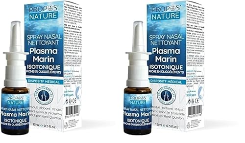 Spray nasal d'eau de mer isotonique - Plasma marin - Selon les principes de Quinton - Dispositif médical - 15 ml - Propos'Nature (Lot de 2) Spray nasal d'eau de mer isotonique - Plasma marin - Selon les principes de Quinton - Dispositif médical - 15 ml - Propos'Nature (Lot de 2)