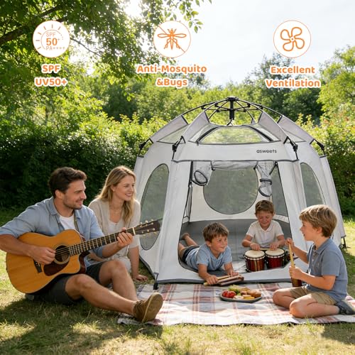 Image of Asweets 4 in 1 Pop Up Playpen Indoor and Outdoor Portable, Lightweight Baby Playpen with Travel Bag,Baby Beach Tent and Play Toddler Play Yard Canopy(Grey)