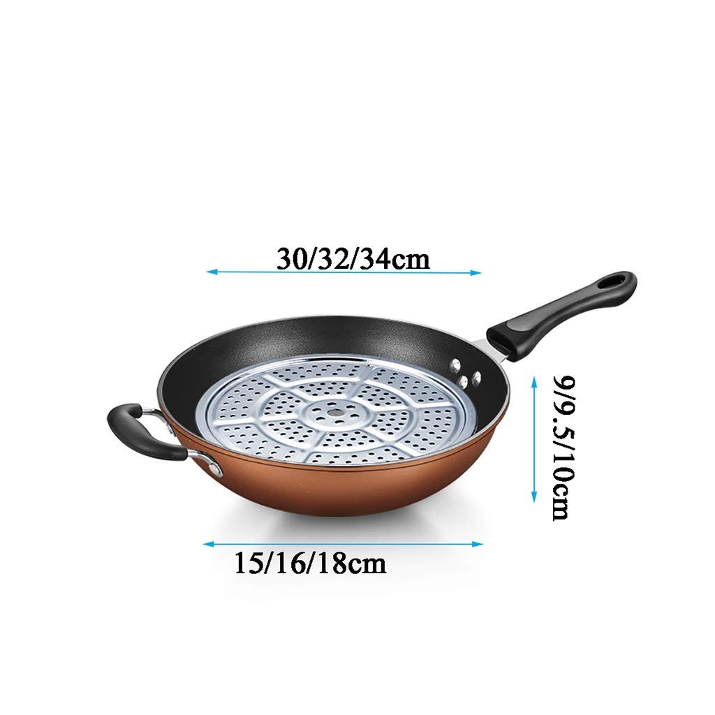 Wok für Induktion Schmiedeeiserner Wok Antihaft-Pfanne Induktionsherd Kombinations-Abdeck-/Dampftablettenherde Anwendbar 30/32 / 34cm,34cm