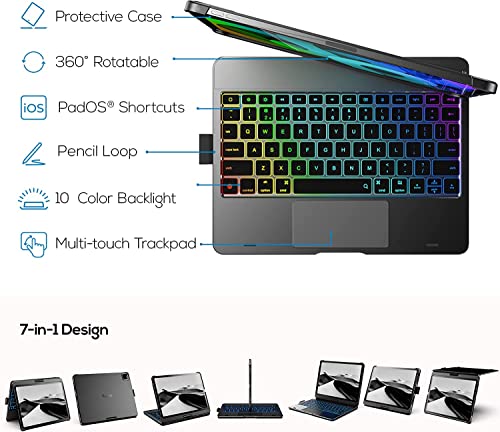 Image of typecase Touch Case with Keyboard for iPad Air 5th Generation (10.9-inch, 2022): Trackpad - 360 Rotatable - Wireless Backlit Keyboard Case with Pencil Holder for iPad Air 5th /4th Gen - Graphite Grey