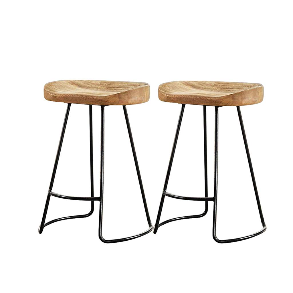 XJBD-Barstools 2 Pcs Bar Chair Kitchen Pub Stools Breakfast Dining Chair Counter Black Metal Frame Solid Wood Ergonomic Safety Seat(Natural) (Size : 65CM)