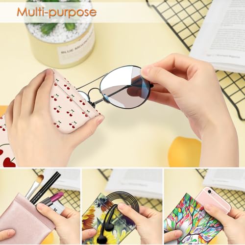 Image of FINTIE Soft Eyeglasses Case with Cleaning Cloth, Portable Squeeze Top Vegan Leather Glasses Pouch, Sunglasses Eyewear Bag