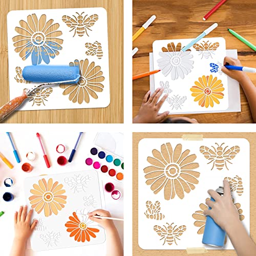 NBEADS 2 Pcs Daisy Bee & Spring Stencils, Reusable Plastic DIY Art & Craft Stencils, 30x30cm for Painting on Wood Canvas - Image 4