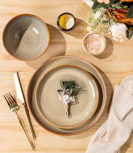 Image of TheTerra Ceramic Dinnerware Set for 4, 12-Piece Plates and Bowls Set