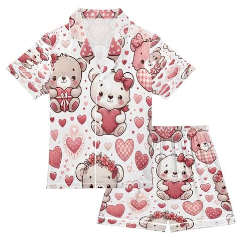 senya Pajama Sets Silky Button Down Nightwear Sleepwear Size 5-14 Years Pink Bear