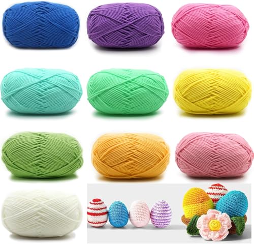 Hilo de algodón para tejer y ganchillo, Ruikcoll, incluye 10 colores, 10 unidades, 50 gramos cada una