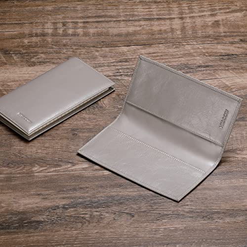 Image of HISCOW Slim Leather Checkbook Cover for Personal Checks, Antiqued Grey, One Size, Minimalist | Full grain cowhide, transaction register & check book pockets, removable duplicate divider, durable stitching, gifts for men