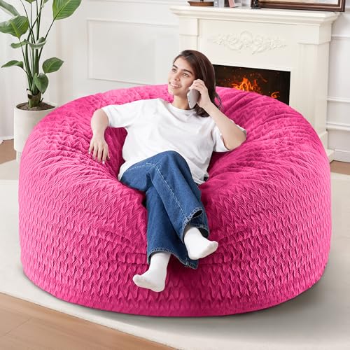 Image of 4FT Bean Bag Chair,Giant Bean Bag Chairs for Adults,Big Bean Bags with Memory Foam Filled, Large Beanbag Chairs with Chevron Plush Cover-Pink