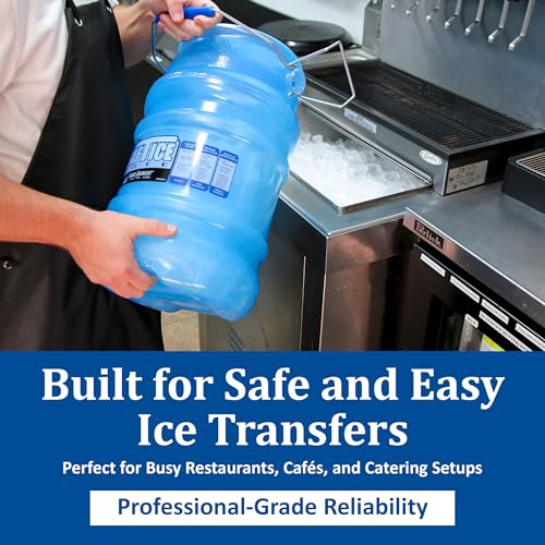Image of San Jamar Saf-T-Ice Plastic Ice Tote, Ice Bucket with Drying and Storage Hook for Restaurants, Bars, Catering Events, Buffets, 6 Gallons, Blue | Polycarbonate Transport Container with Tri-Grip Handle