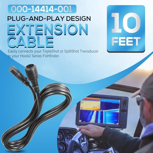 Image of Bonbo 000-14414-001 Extension Cable 10' for Lowrance TripleShot /SplitShot Transducer for Lowrance HOOK2 Series Fishfinder (10FT)