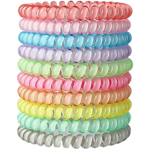 Hodooly Candy Color Hair Accessories: 10 Piece Coil Elastics, Multicolor No-Crease Telephone Cord Plastic Hair Ties for Women Cover