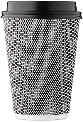 Harvest Pack GOURMET SHOWCASE [100 COUNT 12 oz Disposable Coffee Cups, Insulated Ripple Double-Walled Paper Cup with Lid, Black and White Geometric, Tea Hot Chocolate Drinks To go Harvest Pack GOURMET SHOWCASE [100 COUNT 12 oz Disposable Coffee Cups, Insulated Ripple Double-Walled Paper Cup with Lid, Black and White Geometric, Tea Hot Chocolate Drinks To go