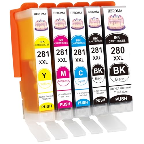 HEROMA PGI-280XXL CLI-281XXL 280XL 281XL Ink Cartridges Replacement for Canon PIXMA TS702 TS702a TR8620 TR8620a TR7520 TS6320 TS9520a Printers