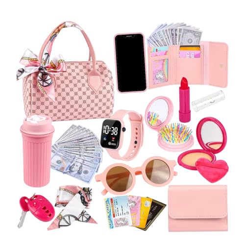 Kinder Handtasche Set - Geldbeutel Mit Vorgetäuschtem Make -up | Nette Prinzessin Dress-up-Accessoires Mit Rollenspielspielen, Fantasievolles Spielgeschenk, Lustiges Lernen Spielzeug