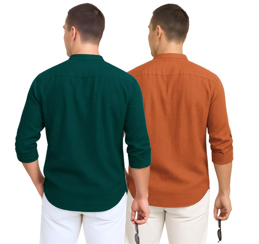 Image of DEELMO Combo of Men's Cotton Blend Solid Regular Fit Full Sleeve Short Kurta | Men's Trendy Short Kurta Pack of 2