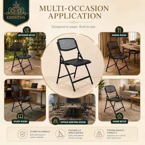 Image of Folding Metal Chair with Nylon Seat and Backrest for Home /Kitchen /Study Chair and Restaurant /Outdoor Chair (Black)