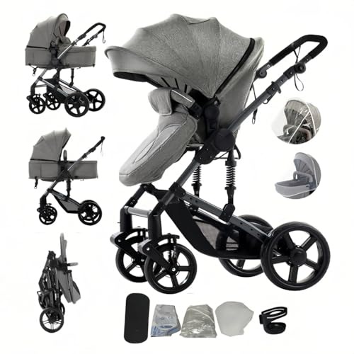 Image of 2 in 1 Baby Stroller with Bassinet Mode, Reversible Infant Buggy, Newborn Travel Stroller, One-Click Folding, Convertible Toddler Standard Pram Carriage (2US588-GREY)