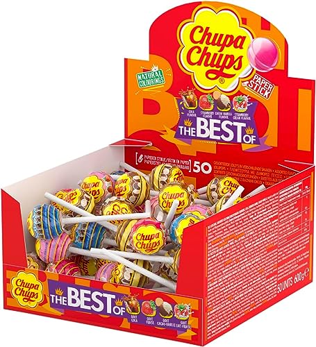 CHUPA CHUPS - The Best Of Chupa Chups Lollipop Box - 4 Classic Flavours - 50 Lollies Display Box