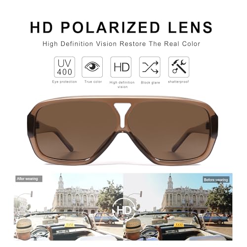 VANLINKER Retro 70s Square Aviator Sunglasses Women Men Trendy Vintage Rectangle Polarized Sunnies VL97924