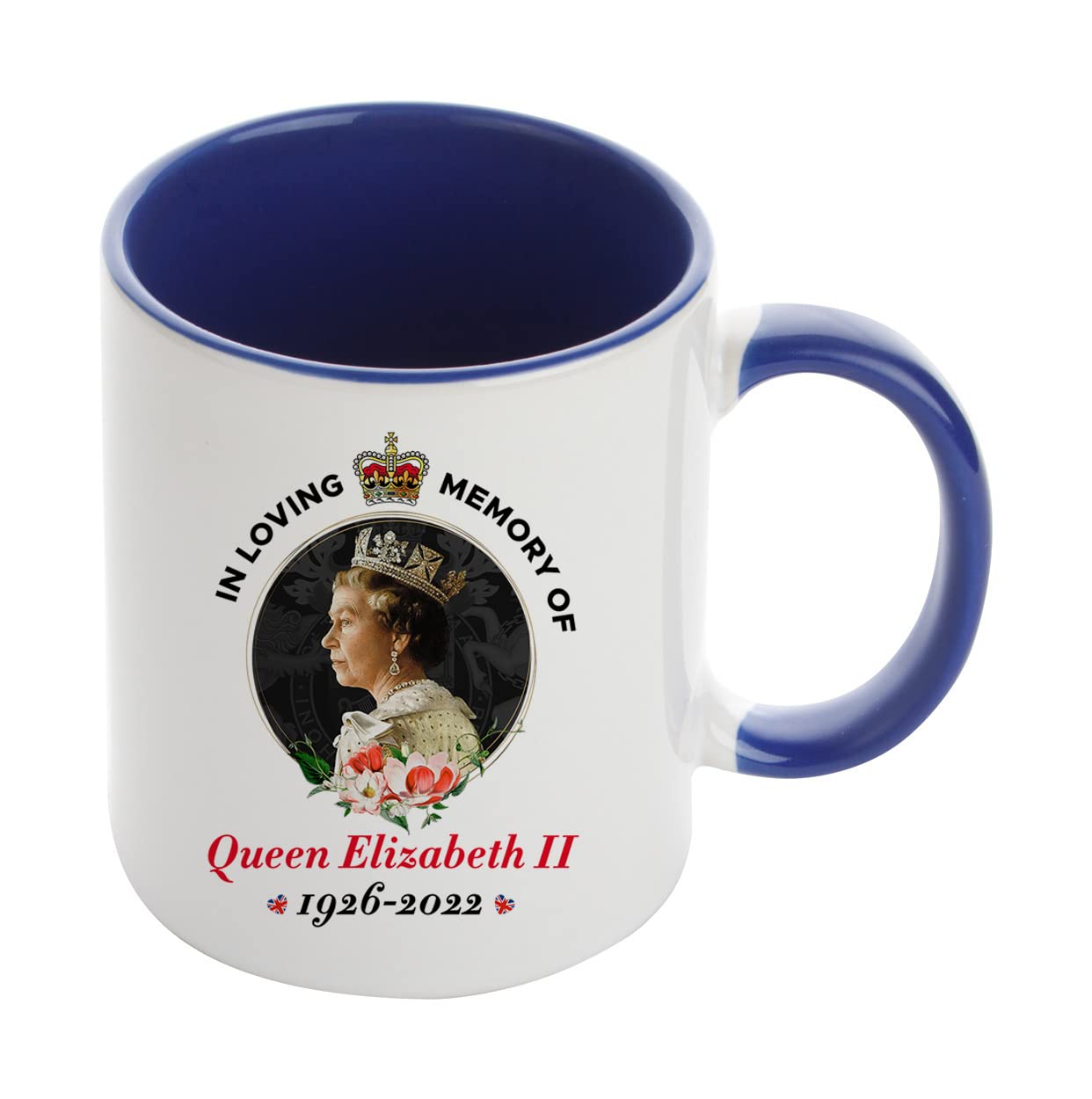 Giftme in Loving Memory of Queen Elizabeth II Majesty Coffee Tea Mug 11oz Inside Coloured Ceramic Mug. (Navy Blue)