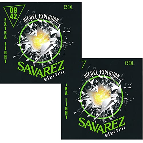 サバレス エレキギター弦 SAVAREZ NICKEL EXPLOSION LINE ELECTRIC GUITAR STRINGS (X50XL エキストラライト, 2セット)