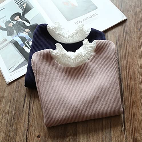 Image of Toddler Girls Long Sleeve Cotton Tee Shirts Ruffle Lace Mock Turtleneck Basic Blouse Outfit Tops