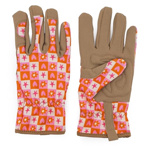 Women's Gardening Gloves - Lover Check Design - One Size - Padded with Elastic Cuffs, Red - Image 3