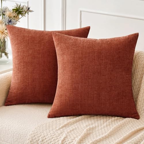 Image of MIULEE Pack of 2 Couch Throw Pillow Covers 16x16 Inch Soft Burnt Orange Chenille Pillow Covers for Sofa Living Room Fall Home Decor Solid Dyed Pillow Cases