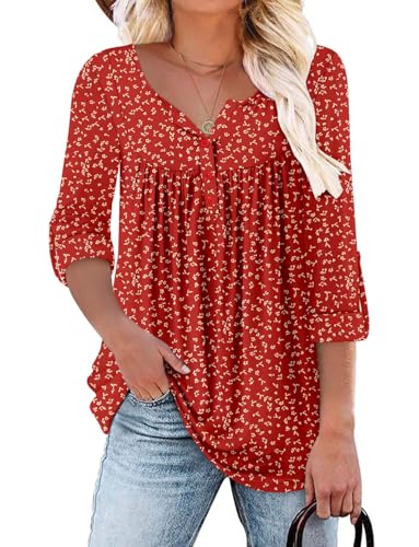 ROSELINLIN Womens Long Sleeve Tunic Tops Floral Fall Blouse Shirts