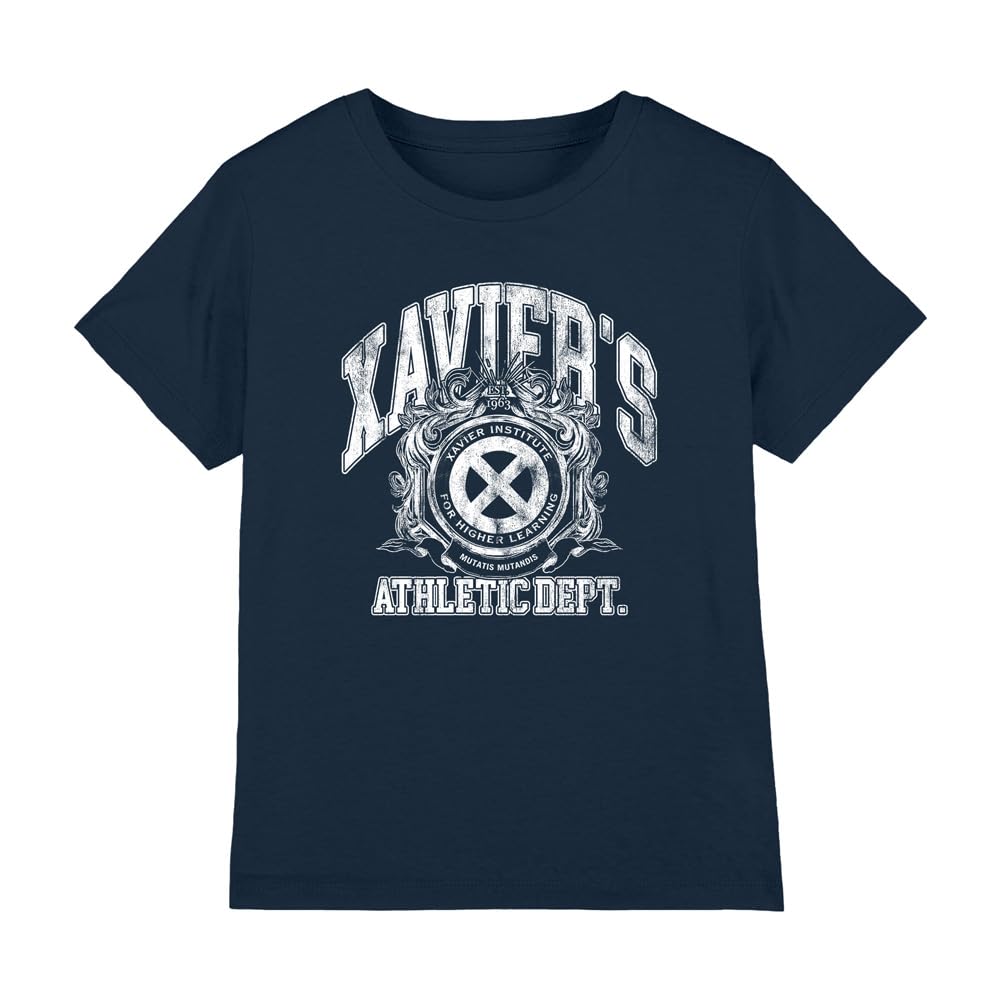 X-Men Boys Professor Xaviers Athletic Dept White Unisex Kids T-Shirt, Navy, 3-4 Years UK