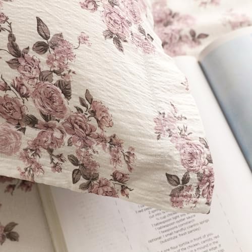 Image of Story@Home King Size Air Cotton Bedsheet 240 TC Fitted Sheet with 2 Pillow Covers, Soft & Durable Bed Sheet for King Bed (182 x 198 cm, Floral Print, Light Purple & White)