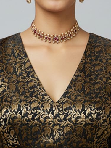 Image of Thevasa Women's Everyday Divine Depth V Neck Half Sleeves Blouse